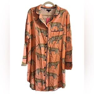 Women’s Katie Kime Orange Leopard Sleep Shirt NWT Size XL